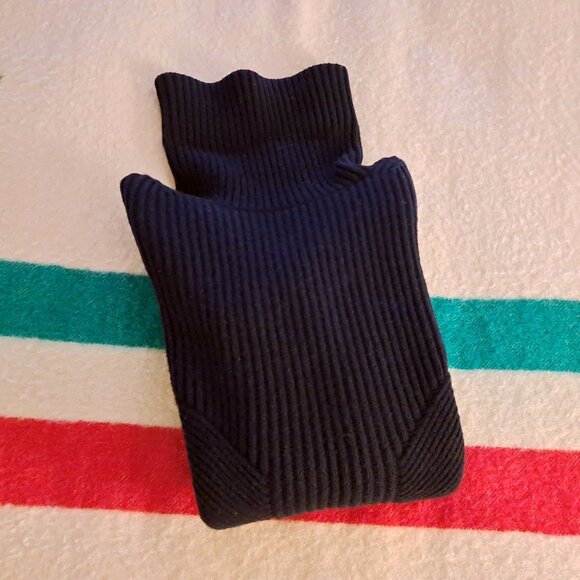 THAKOON Lambswool Navy Chunky Ribbed Turtleneck Sweater, sz S - Picture 4 of 10